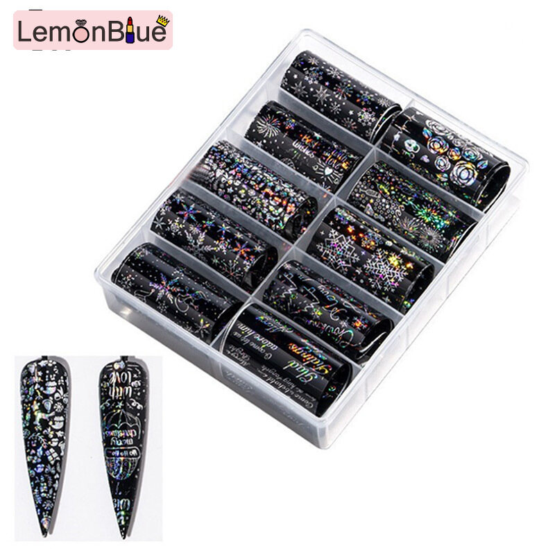 Gambar LemonBlue 10 Sheet Christmas Nail Foil Stickers Nail Decals Art Nails Foil Transfer Stickers Decals for DIY