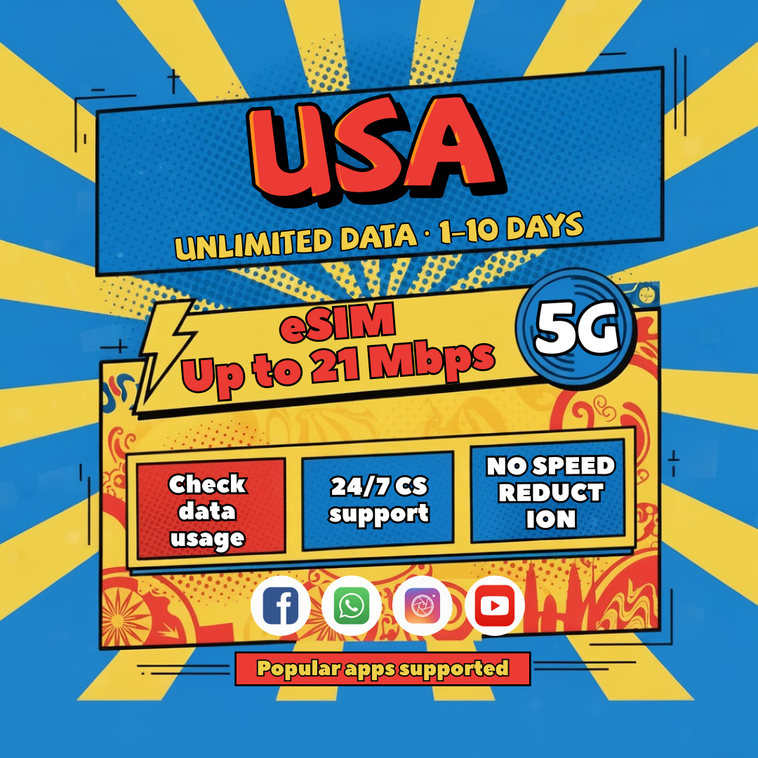 USA eSIM Instant 24h Email Delivery High Speed Travel Data Daily 1GB/2GB/3GB Unlimited 4G Data USA SIM Card Harga 18 Ringgit*Penghantaran Percuma