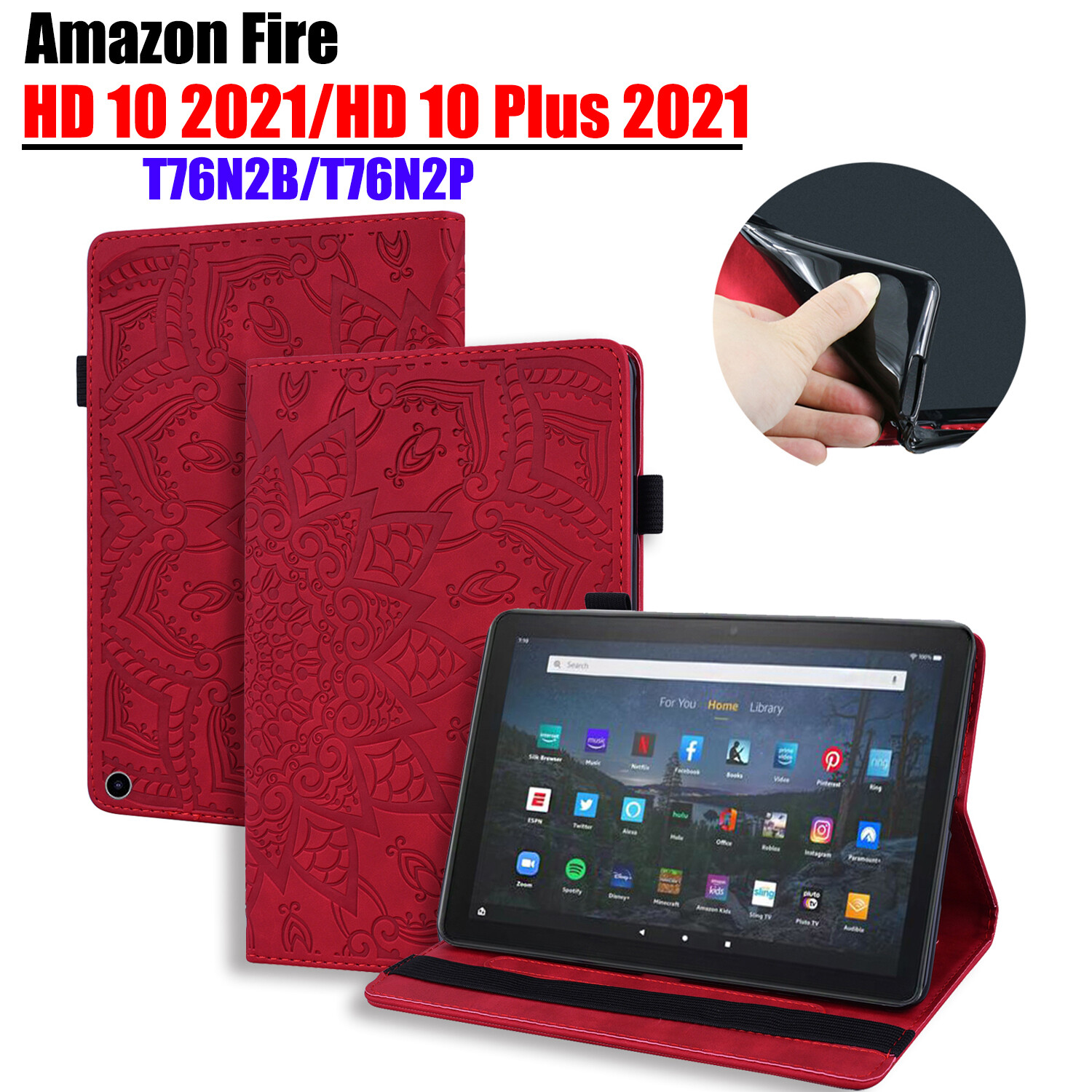 Embossing Leather Case for Amazon Fire HD 10 2021 T76N2B / Amazon Fire HD 10 Plus 2021 T76N2P Protective Cover Amazon Fire HD10+ (11th Generation)