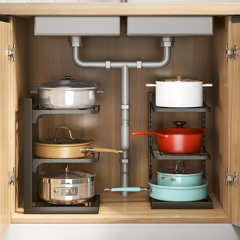 Gambar The kitchen pot rack multilayer shelf corner shelf in the corner to put mesa POTS under the sink cabinets within the layered receive