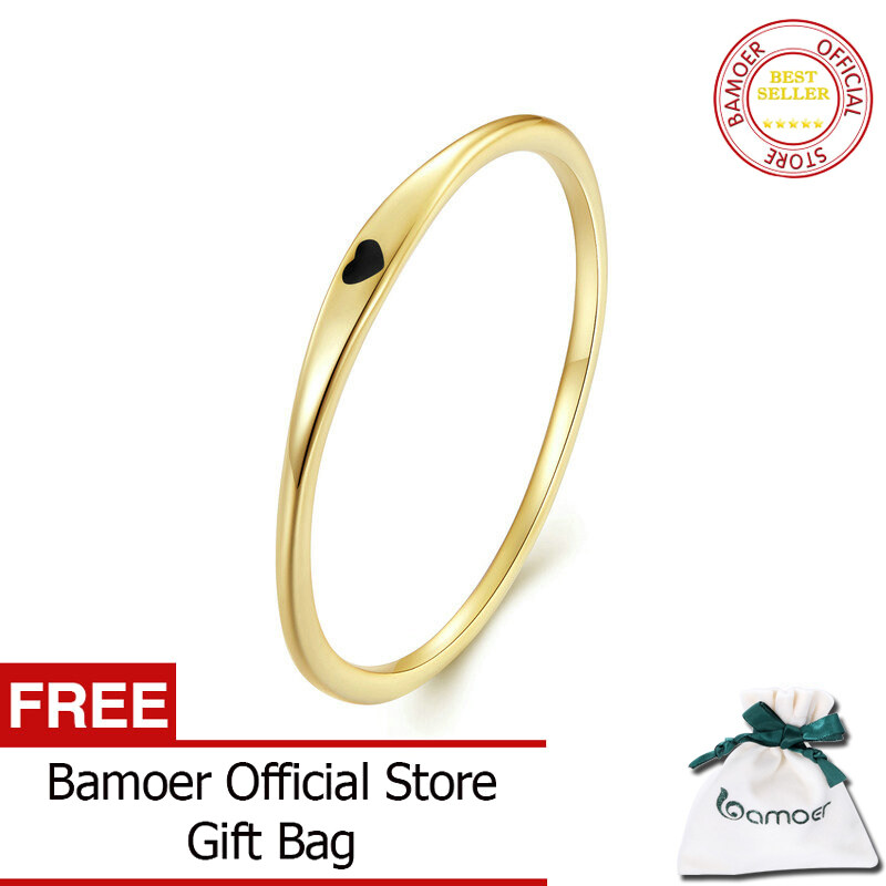 BAMOER Nhẫn Đeo Tay Nguyên Chất Hình Tròn Bằng Bạc Sterling 925 Nhẫn Chạm Khắc Trái Tim Đơn Giản Cho Nữ Trang Sức Đính Hôn Đám Cưới SCR468