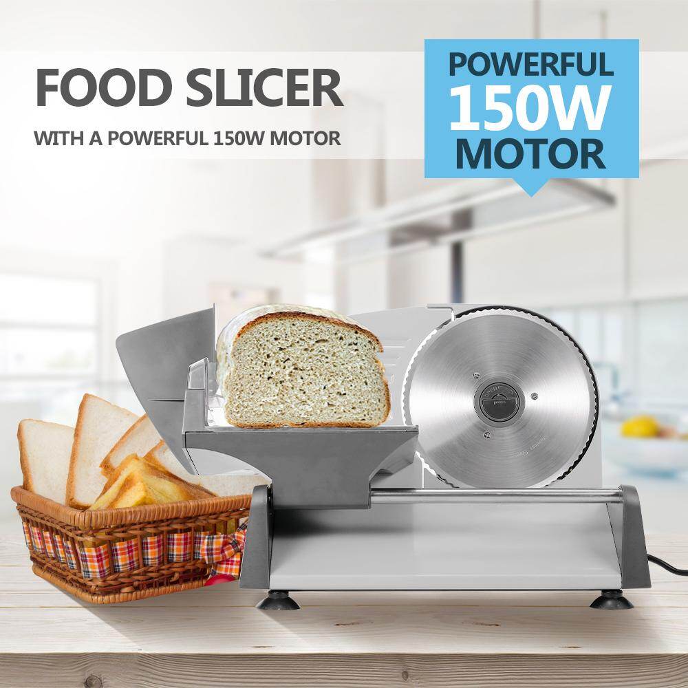 Gambar KA18 Food Slicer Electric Meat Slicer with 7.5in Removable Stainless Steel Blade Pusher Cheese Fruit Vegetable Bread Cutter Adjustable Knob for Thickness Food