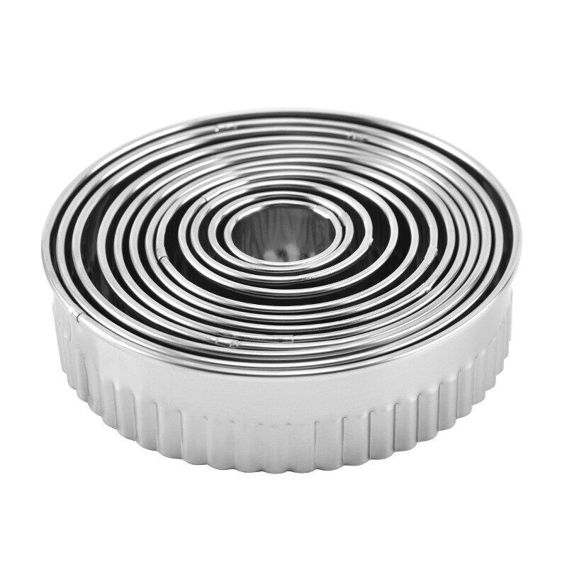 Gambar 12Pcs Set Portable Stainless Steel Cookie Pastry Cutter Dumplings Dough Maker Cutting Tool Round Shaped Kitchen Gadgets