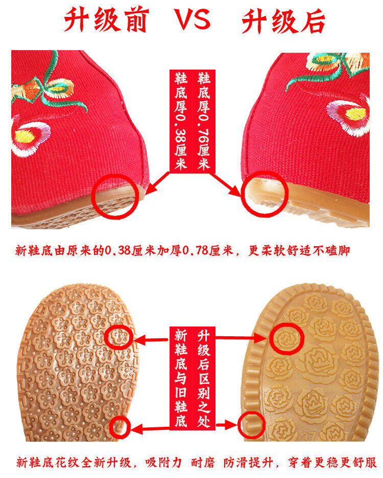 Giày Phong Cách Cổ Màu Đỏ Giày Hán Phục Nữ Giày Thêu Hoa Giày Thêu Hoa Vải Phong Cách Trung Quốc Đế Bằng Độn Cao Bên Trong Phong Cách Trung Quốc Kết Hôn 3