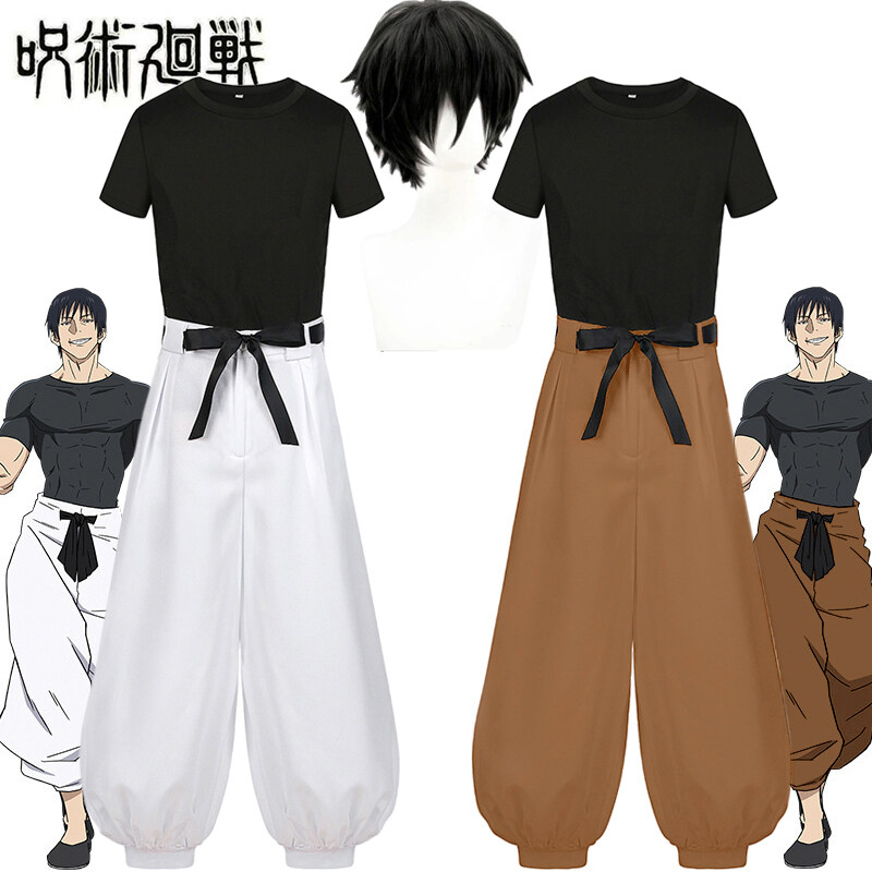 Anime Jujutsu Kaisen Fushiguro Toji Costume Geto Suguru Cosplay Uniform Suits Black Short Sleeve T-Shirt Pants Halloween Party Role Play