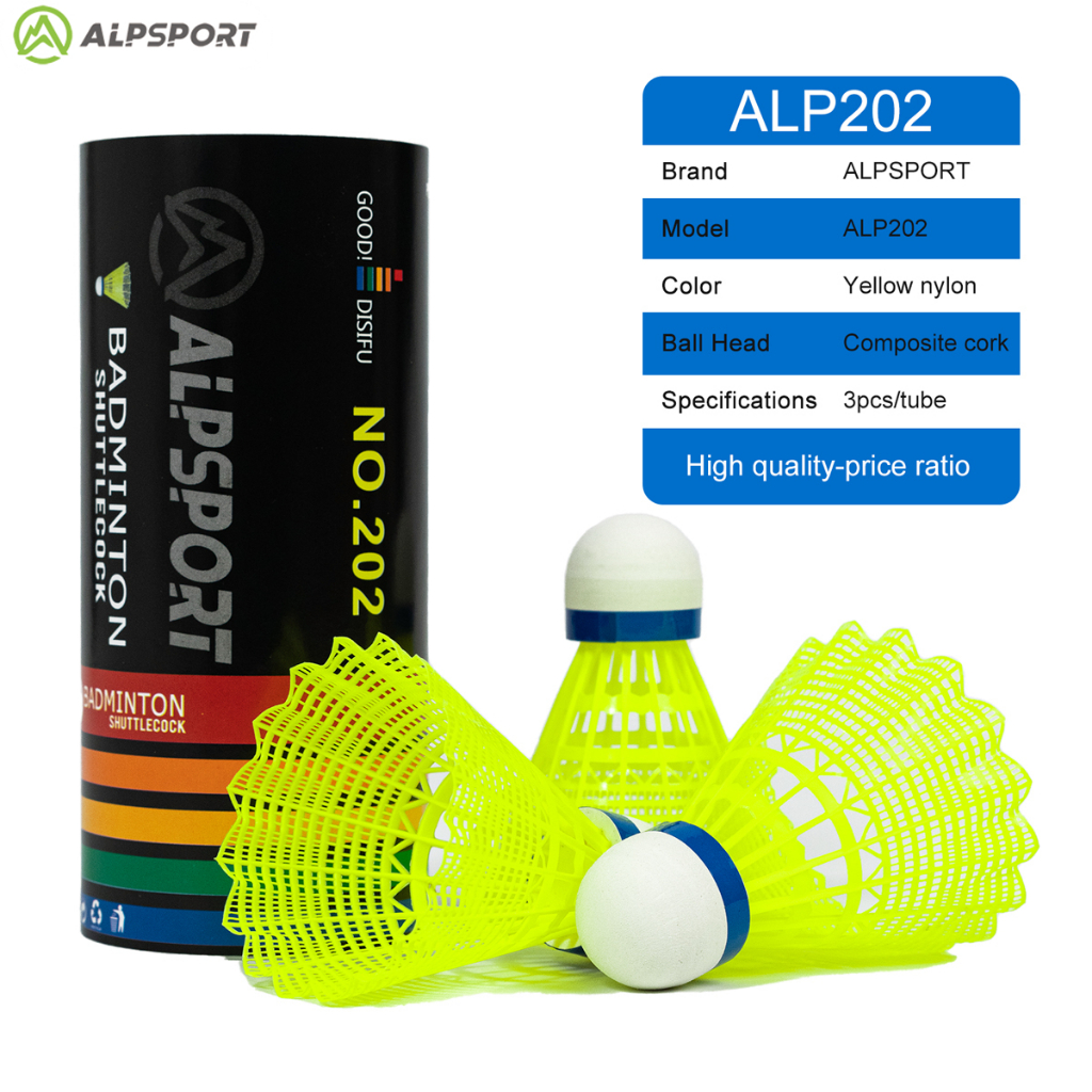  Alp 202 quả cầu lông nhựa 1 xô 3pcs màu vàng sáng thiết kế ban đầu ban đầu và bền alpsport cầu lông 