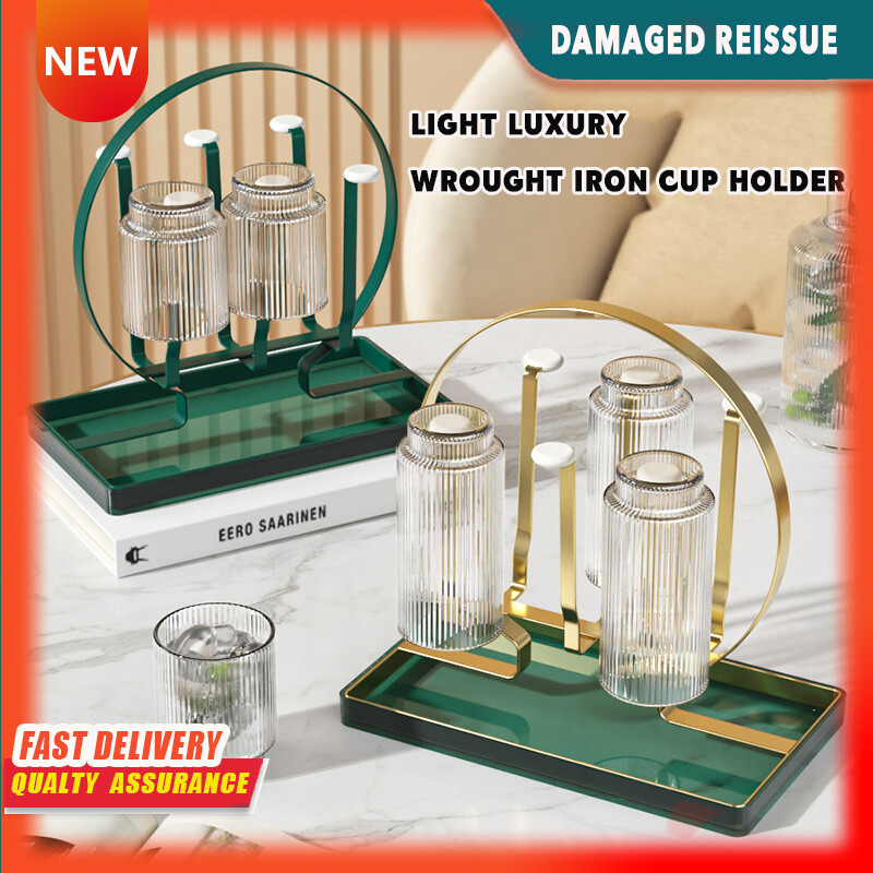 Gambar Light Luxury Wrought Iron Drain Cup Holder Portable Water Cup Holder with Tray Cup Holder Cup Storage