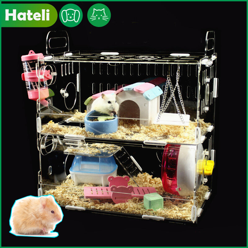 HATELI Lồng Acrylic Cho Thú Cưng Biệt Thự Trong Suốt,Chuột hamster lồng chuột