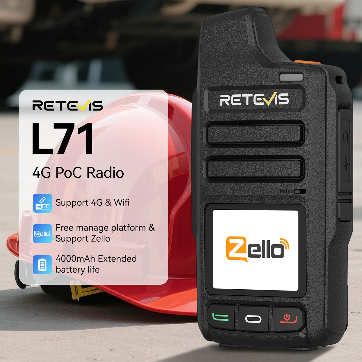 Retevis L71 POC Radio 4G Android Network Two Way Radio with GPS Function Support ZELLO 4G Handheld Walkiie Talkie Radio Unlimited Range for Fleet Driver Hotel Logistics Park Construction and Emergency ราคา 3,299 บาท*ส่งฟรี