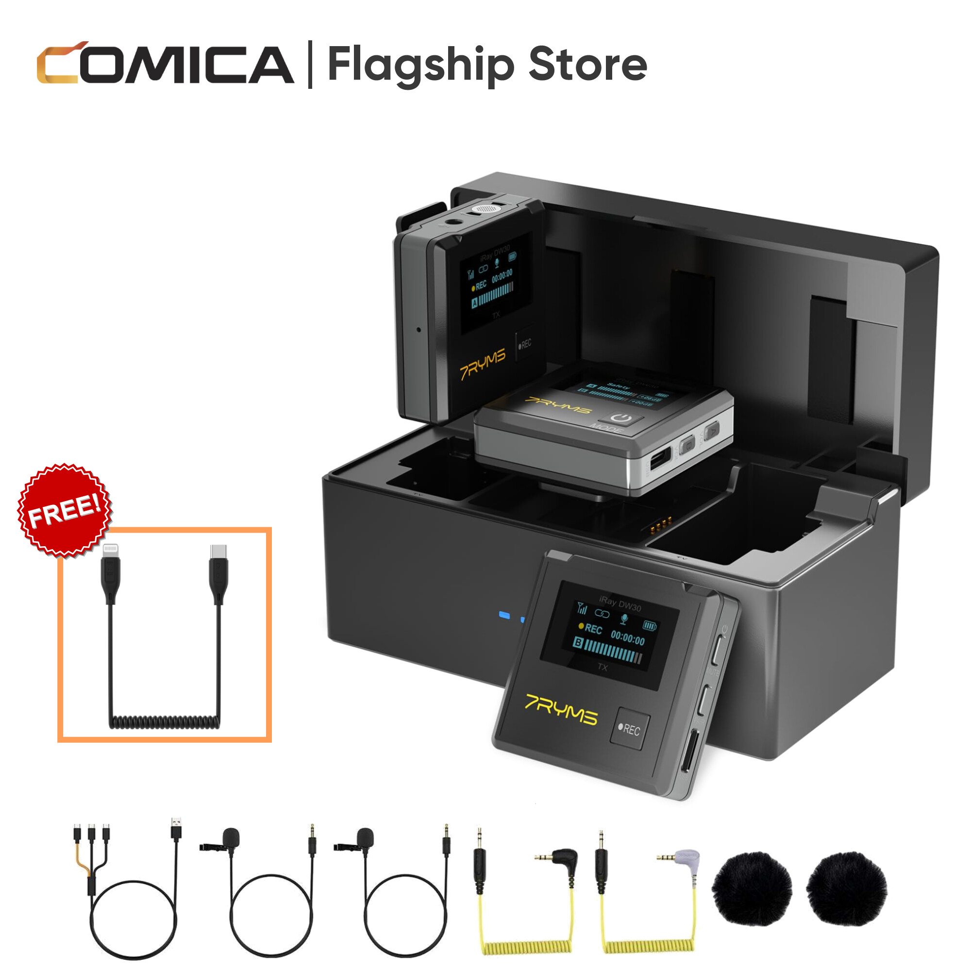 7ryms iray dw30 2.4G dual-channel 8GB on-board mic-rô không dây ghi âm với ai denoise cho iPhone And