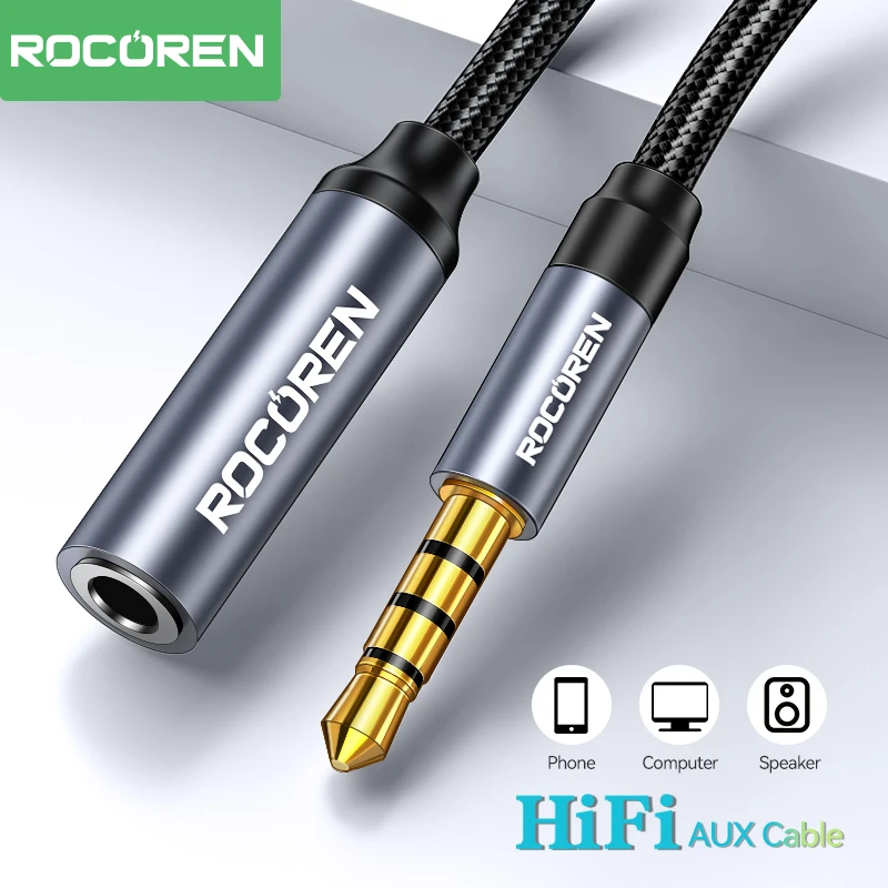 Rocoren 3.5mm Jack Audio Cable Jack 3.5 mm Male to Female Audio Aux Cable For Phone Headphone Car MP3 Speaker Computer Aux Cord ราคา 59 บาท*ส่งฟรี