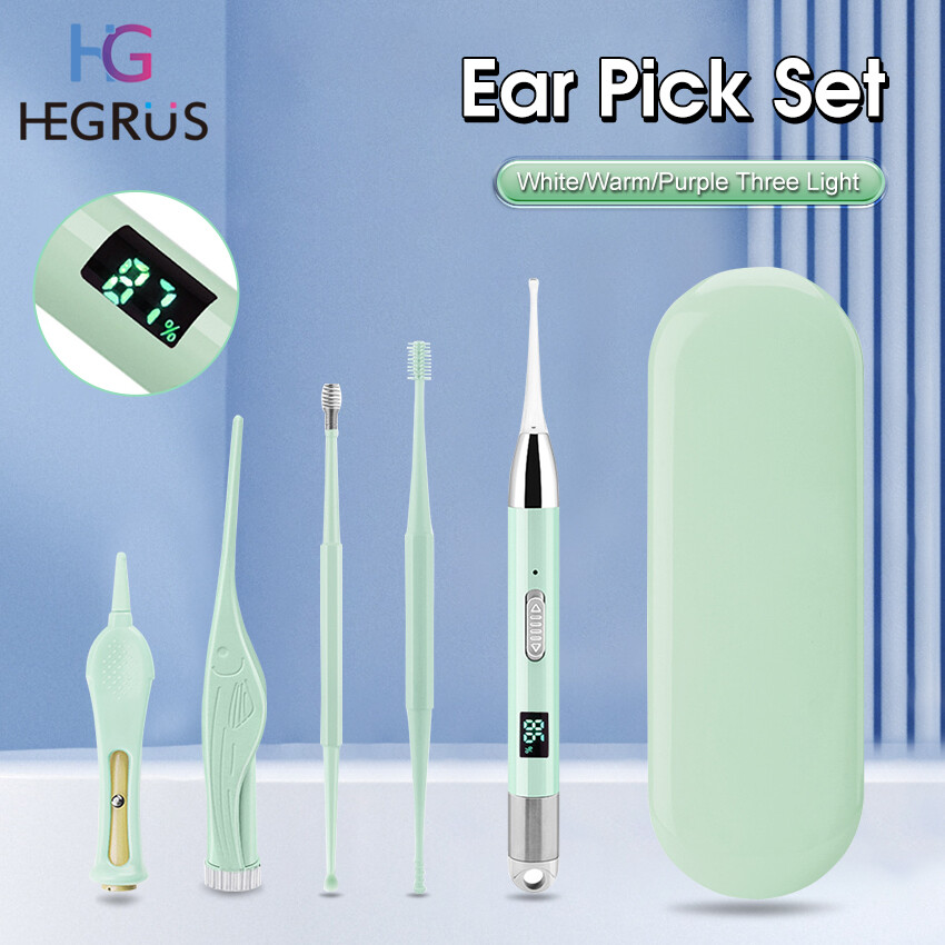 HEGRUS Ear Pick Set Luminous Ear Tweezer Upgrade Digital Display Rechargeable LED Ear Spoon 5x Magnifying Glass Ear Wax Removal Ear Cleaner Safe Ear Pick Ear Cleaning Tool with 2 Magnifier 4 Ear Spoon Heads for Baby Adult - ยี่ห้อ HEGRUS ราคา 269 บาท*ส่งฟรี