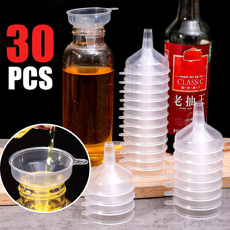 【Warm Homie】30/10 Pcs Mini Plastic Transparent Funnels Small Mouth Liquid Oil Funnels Cosmetic Liquid Dispenser Lab Bottles Filling Tools