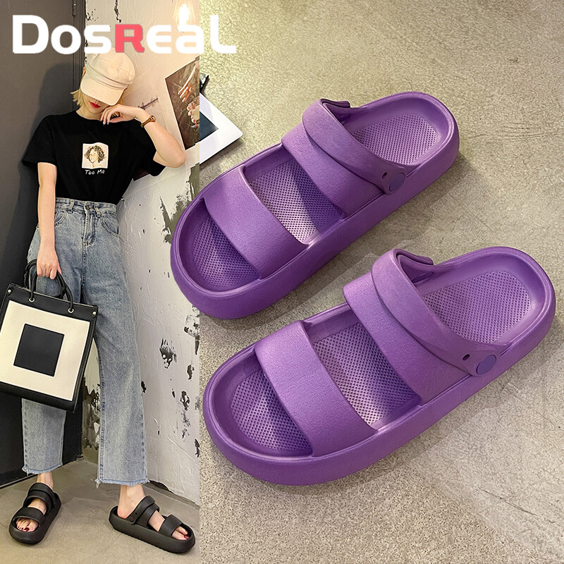 DOSReal Giày sandal Hàn Quốc Cho Phụ Nữ Bán Xăng đan đế bệt 2 Dây Đeo Chữ Thập Dép Chunky Dép ngoài trời mùa hè Xăng đan đi biển Giày nước Phụ Nữ dép đi bộ