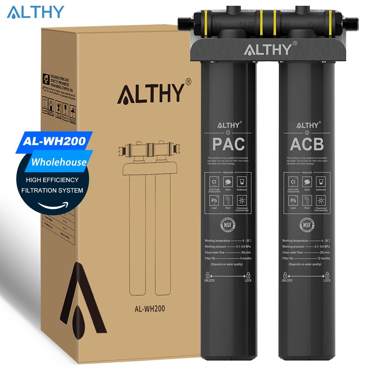 ALTHY Whole House Water Filter Purifier System Large Flow For Household or Commercial, Coffee shop, Outdoor , Reduces Bad Odor, Chlorine, Contaminants, Sediment, Chemicals ราคา 2,127 บาท*ส่งฟรี