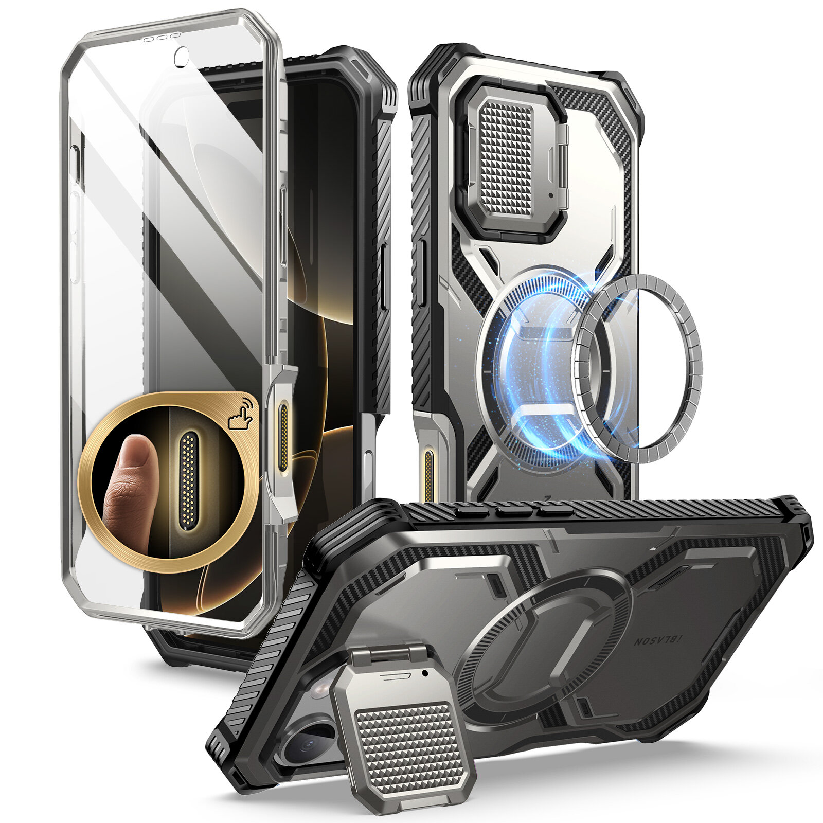  I-blason armorbox cho iPhone 16 Pro Max trường hợp với máy ảnh nút chụp điều khiển máy ảnh bìa máy ảnh đứng phù hợp cho MagSafe bảo vệ quân đội toàn bộ thân máy điện thoại Trường hợp với tích hợp bảo vệ màn hình 