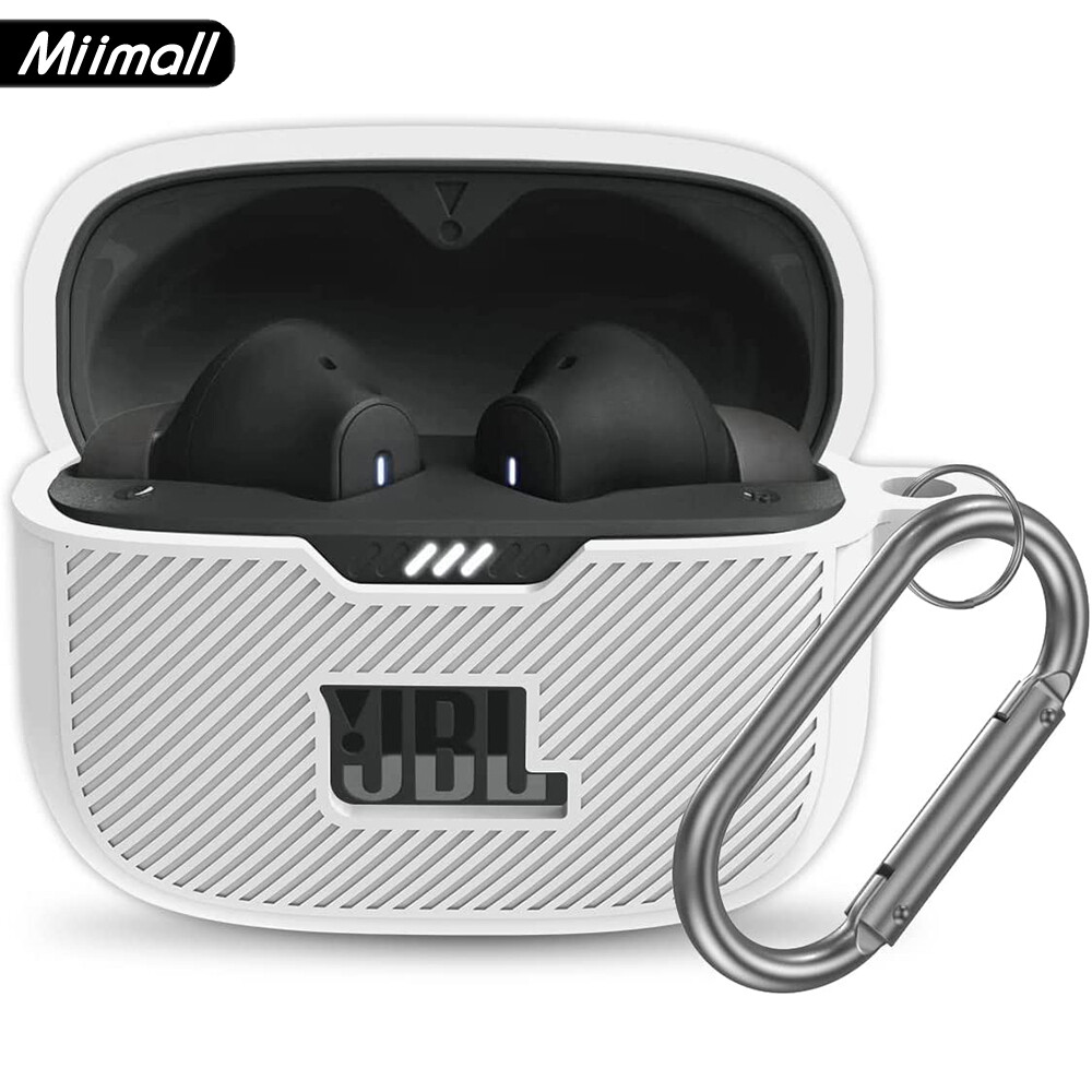 Miimall silicone bảo vệ cho điều chỉnh jbl 230nc tws trường hợp bìa, di động chống xước chống sốc bìa tương thích với jbl 230nc earbuds sạc trường hợp với carabiner