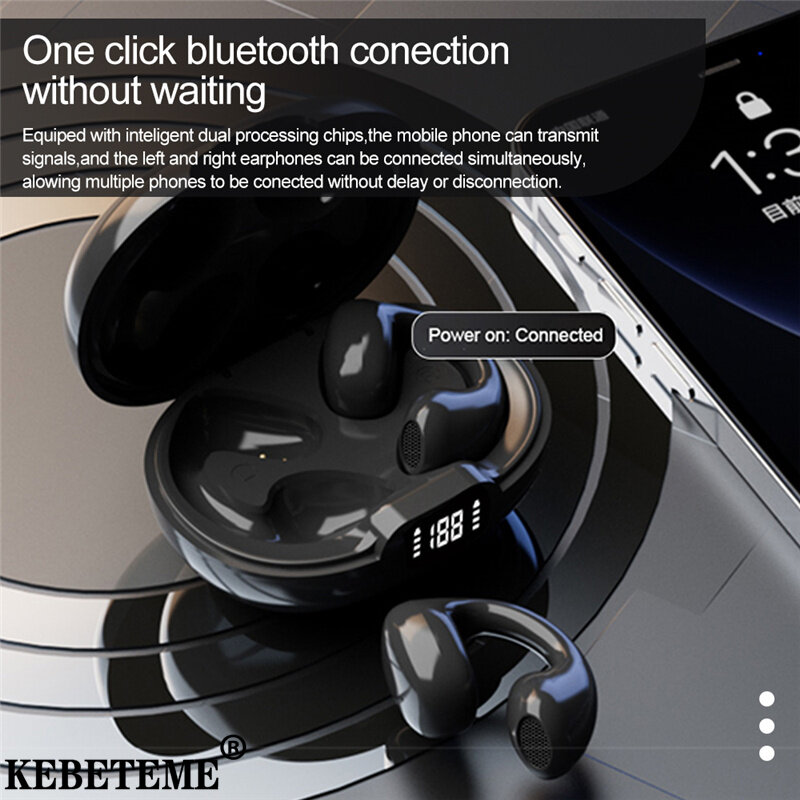 Kebeteme Tai nghe không dây Màn hình hiển thị kỹ thuật số Bluetooth âm