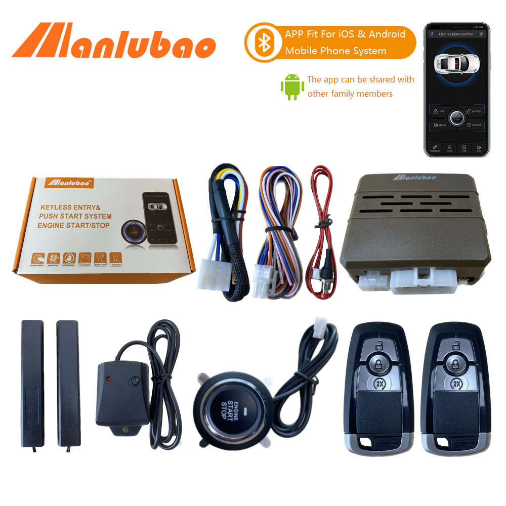 Manlubao E-A [với Ford remote】bluetooth App thụ động Keyless nhấn nút khởi động khởi động động cơ/Dừng hệ thống rung báo động phù hợp cho tất cả 12V xe ô tô