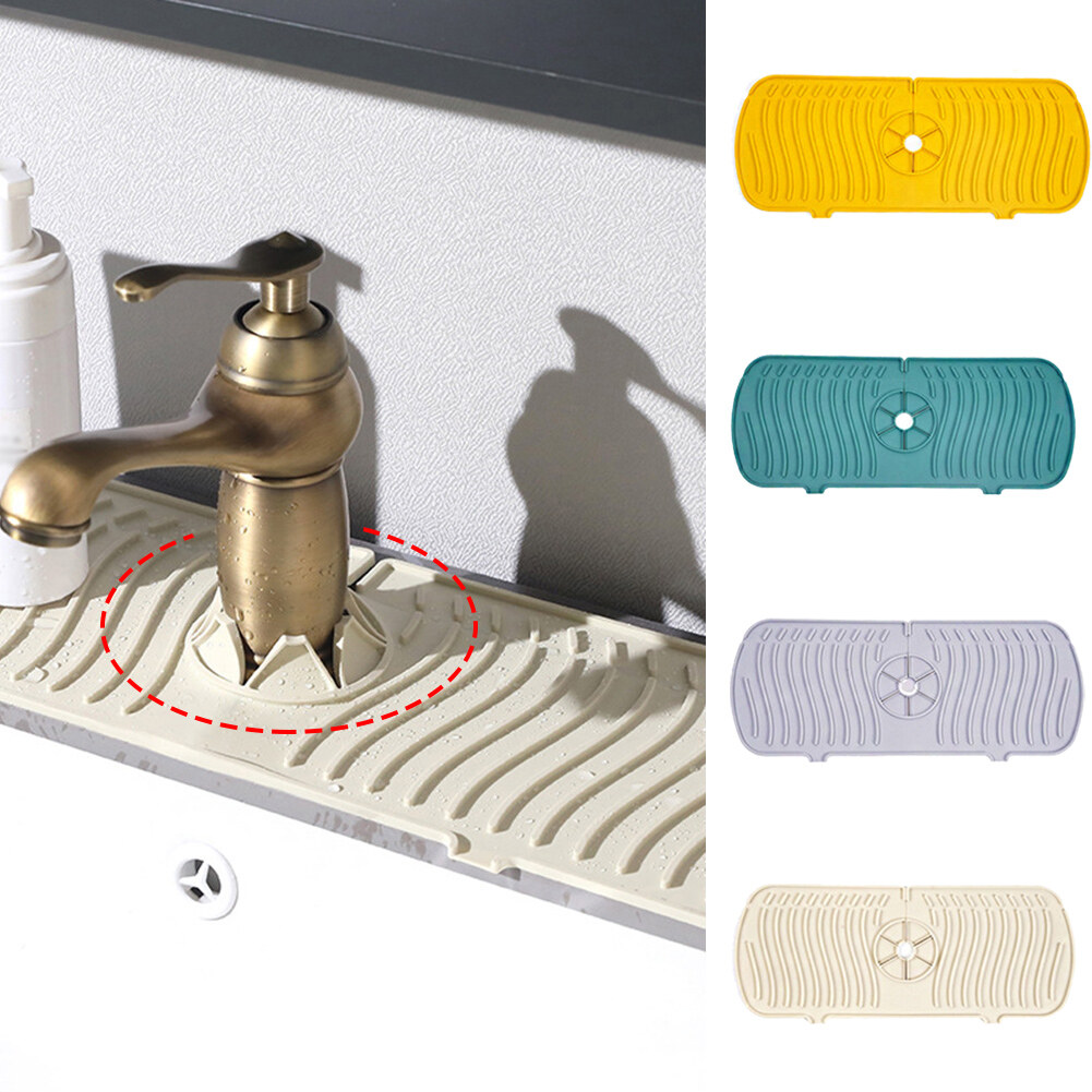 Gambar 1 X Silicone Faucet Mat For Kitchen Sink Splash Guard Drain Pad Bathroom Faucet Splash Water Catcher Mat Sink Countertop Protector