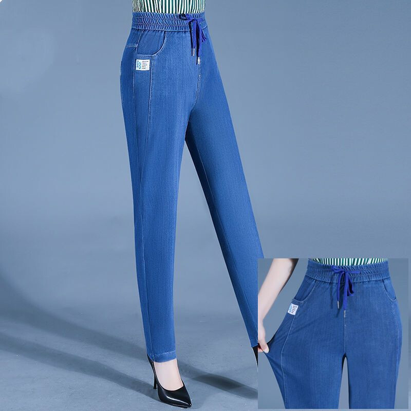  Luckin cửa hàng quần jeans cho phụ nữ Quần jeans của phụ nữ Mùa Xuân mùa hè 2025 eo cao quần xuông mỏng quần denim cho phụ nữ đàn hồi eo quần ngoại cỡ nâng quần 