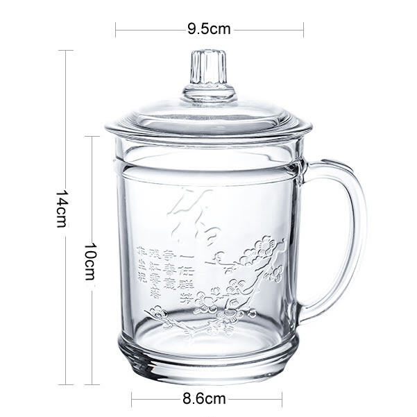 Gambar Large 450ml Crystal Borosilicate Glass Tea Cups With Cover , Mug Set , Lead Free Add Thickness