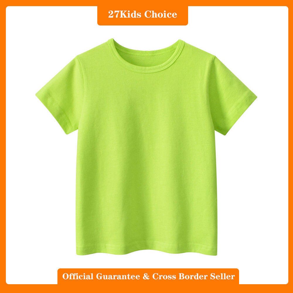 27Kids Choice Children's short sleeved T-shirt boys' summer solid color round neck baby versatile half sleeved top ราคา 175 บาท*ส่งฟรี