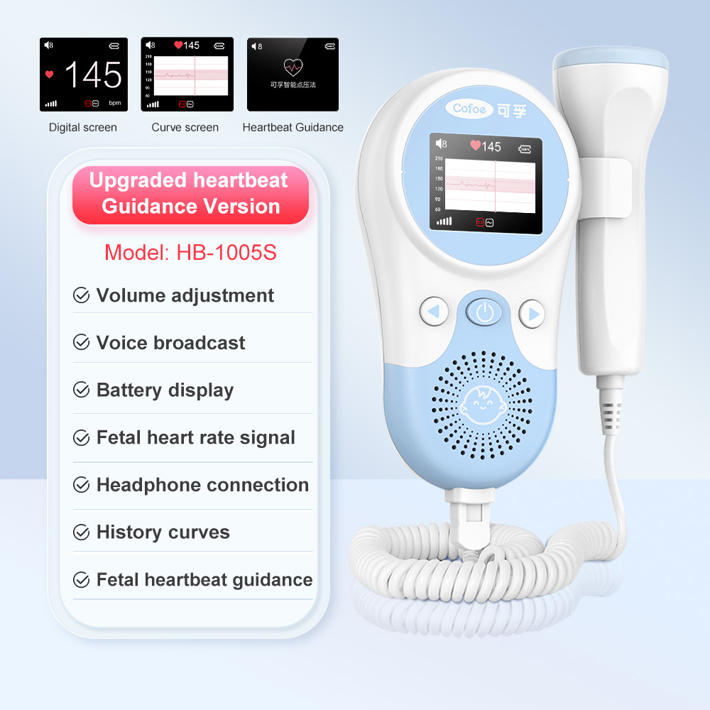 Cofoe Fetal Doppler Baby Heartbeat Detector Portable Pregnant Baby Ultrasound Heart Rate Monitor Pocket LCD Probe Vascular Doppler Stethoscope