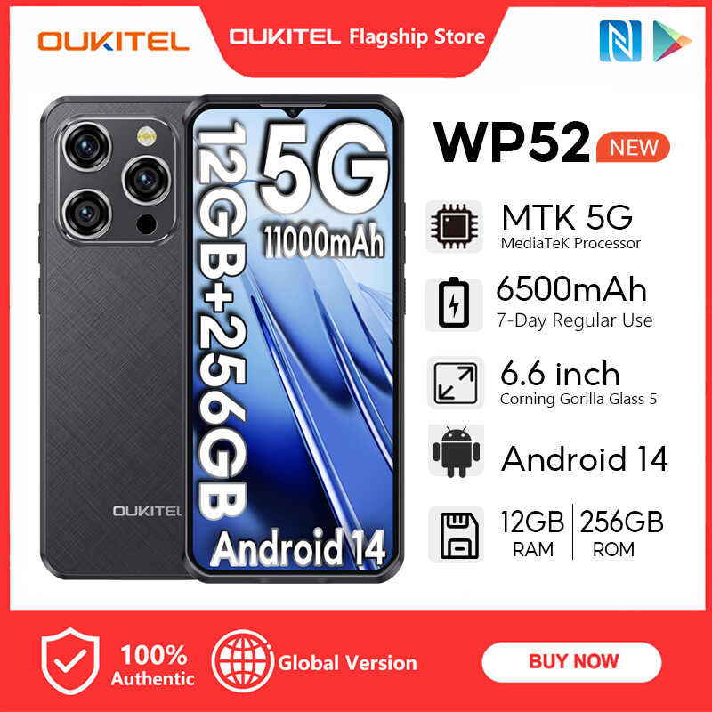 [Local stock] Oukitel wp52 ultra-thin Android 14 GB + 256GB 6.6 inch 5G glass5 gorilla 48mp 6500mAh + 2MP + 0.3MP NFC fingerprint ราคา 6,853 บาท*ส่งฟรี