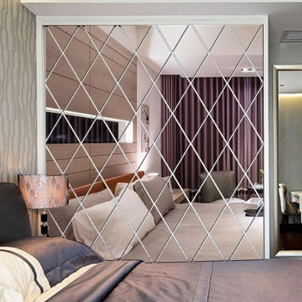 Eg 17 chiếc tam giác nghệ thuật tự làm kim cương đề-can dán tường 3d có thể tháo rời miếng dán tường gương tự dính tường acrylic miếng dán gương để trang trí nhà cửa phòng ngủ phòng khách