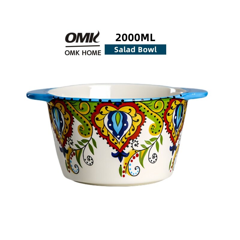 Omk màu xanh lá cây Luca loạt gốm 2000ml bát đựng sa lát