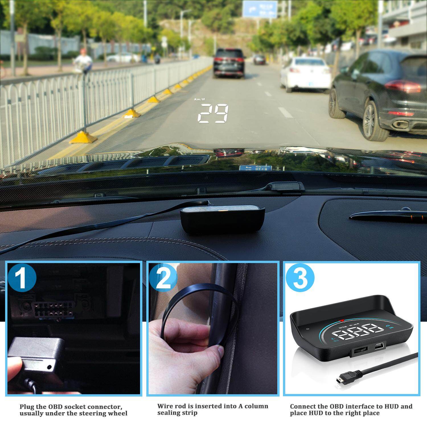HUD Head Up Display Auto OBD2 OBDII EUOBD Overspeed Warning System Projector Windscreen Voltage Plug /& Play A200
