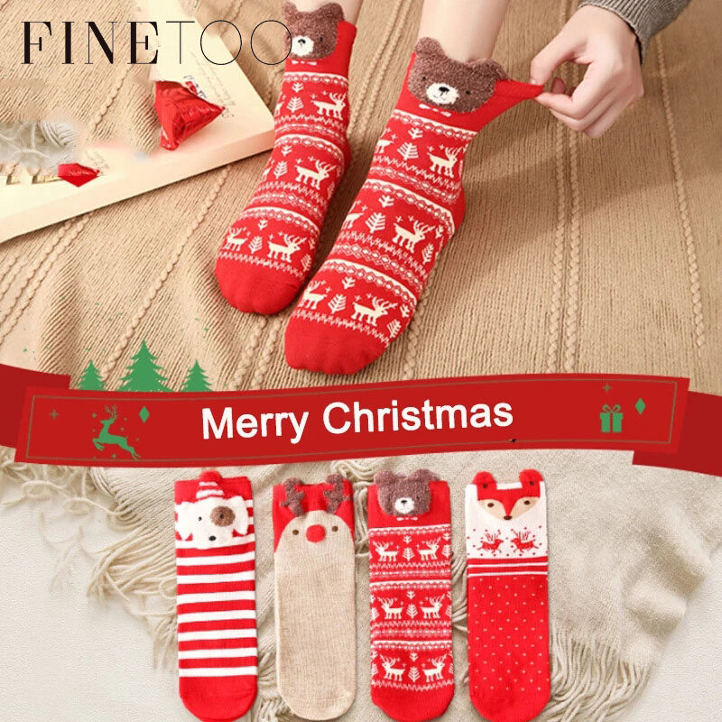 Finetoo vớ giáng sinh vui nhộn bằng cotton vớ nam nai sừng tấm ông già noel quà tặng giáng sinh dễ thương giáng sinh năm mới hạnh phúc cho nữ