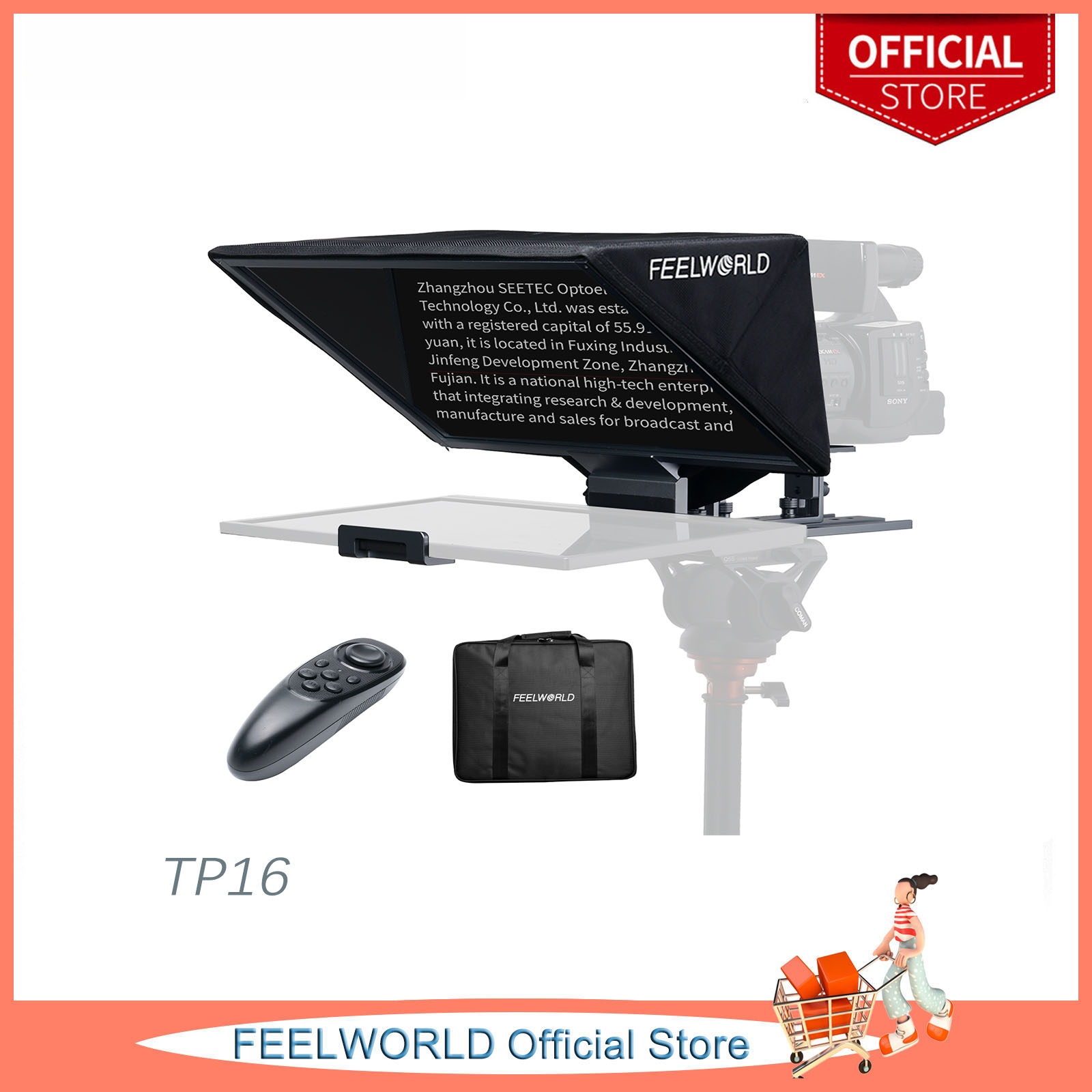 FEELWORLD TP16 16 Inch Folding Teleprompter for Up to 16" Tablet Horizontal Vertical Prompt for Live Streaming Interview Speech Online Teaching Vlogger with APP Remote Control Carry Case ราคา 6,119 บาท*ส่งฟรี
