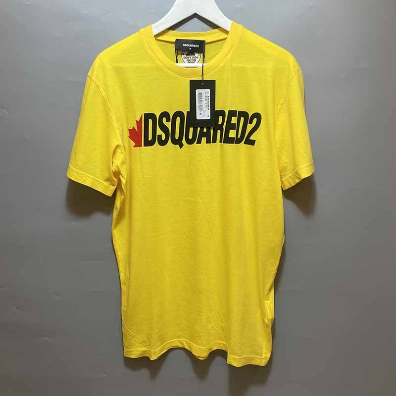 DSQUARED2 Áo Thun Nam Ngắn Tay thường ngày cổ tròn cotton họa tiết màu vàng sáng cổ điển