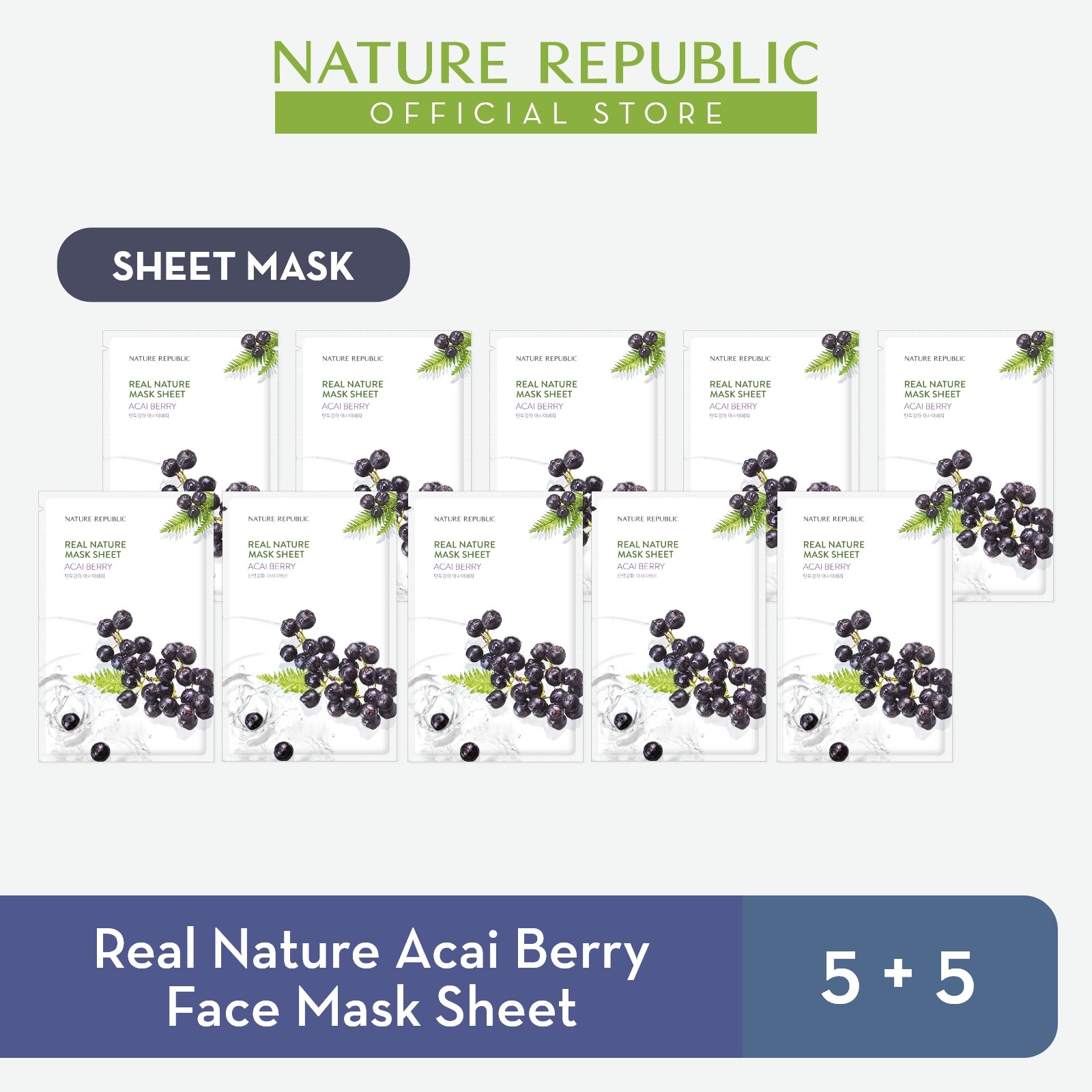 Gambar Nature Republic Real Nature Acai Berry Face Mask Sheet   for Normal Skin (5+5)