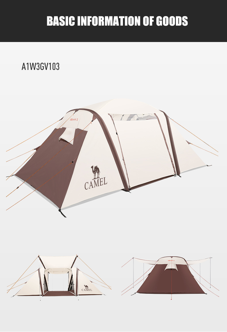 CAMELCROWN 4-5 persons Inflatable Travel Resident Tent Outdoor Selfdriving Rainproof Windproof Camping Two-room And One-Hall Multi-Person Tent