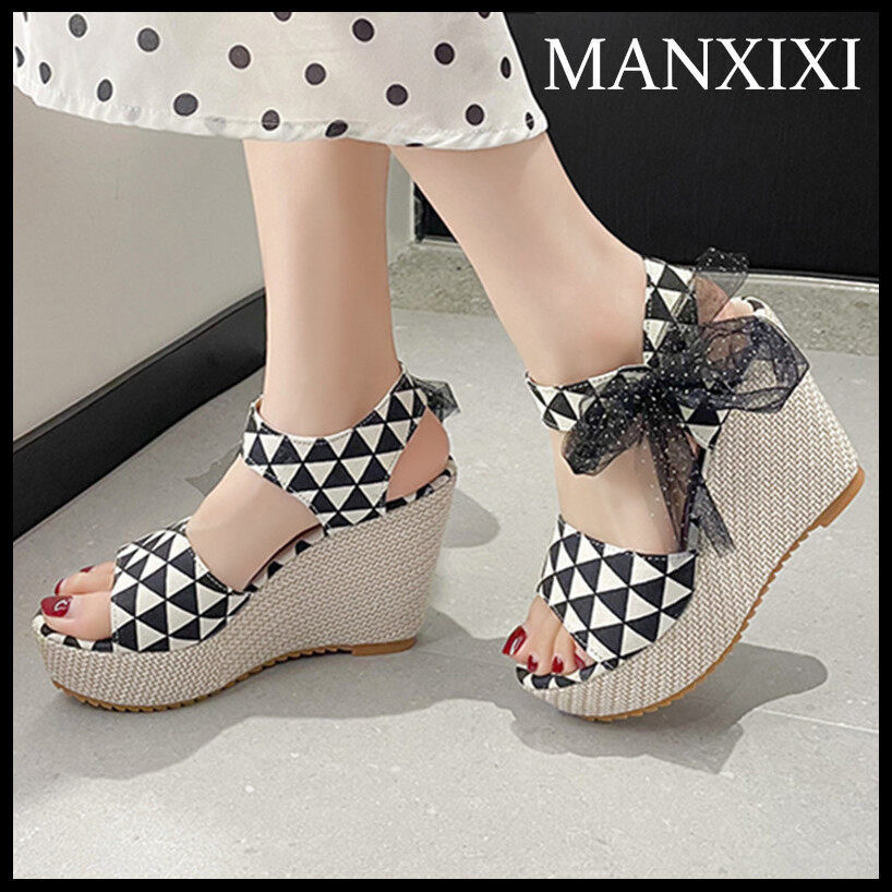 MANXIXI Fashion Women Wedge Heels Beautiful Plaid Pattern 4.33 Inches Sexy Sandals (Size 35-40) ราคา 337 บาท*ส่งฟรี