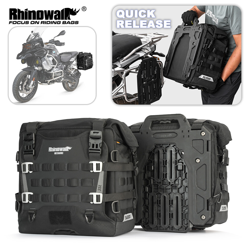 Rhinowalk Motorcycle Saddlebags Internal Waterproof Quick-Release 35L Large Capacity With Molle System Anti-Theft Lock Hole（No Lock） PE Board Support Multiple Compartments Wear-Resistant Travel Storage Cycling Panniers For BMW KTM ADV Motorcycle ราคา 768 บาท*ส่งฟรี