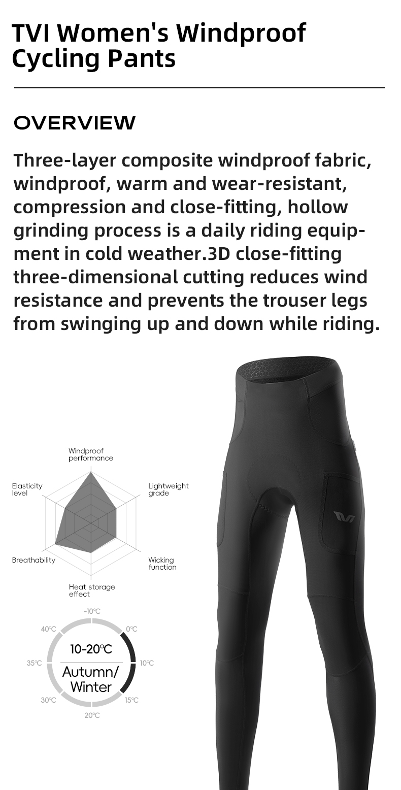 【TVI】ROCKBROS Cycling Pants Women 3D Shockproof Slim MTB Road Bike Long Pants Windproof Warm Reflective Bicycle Pants for Women