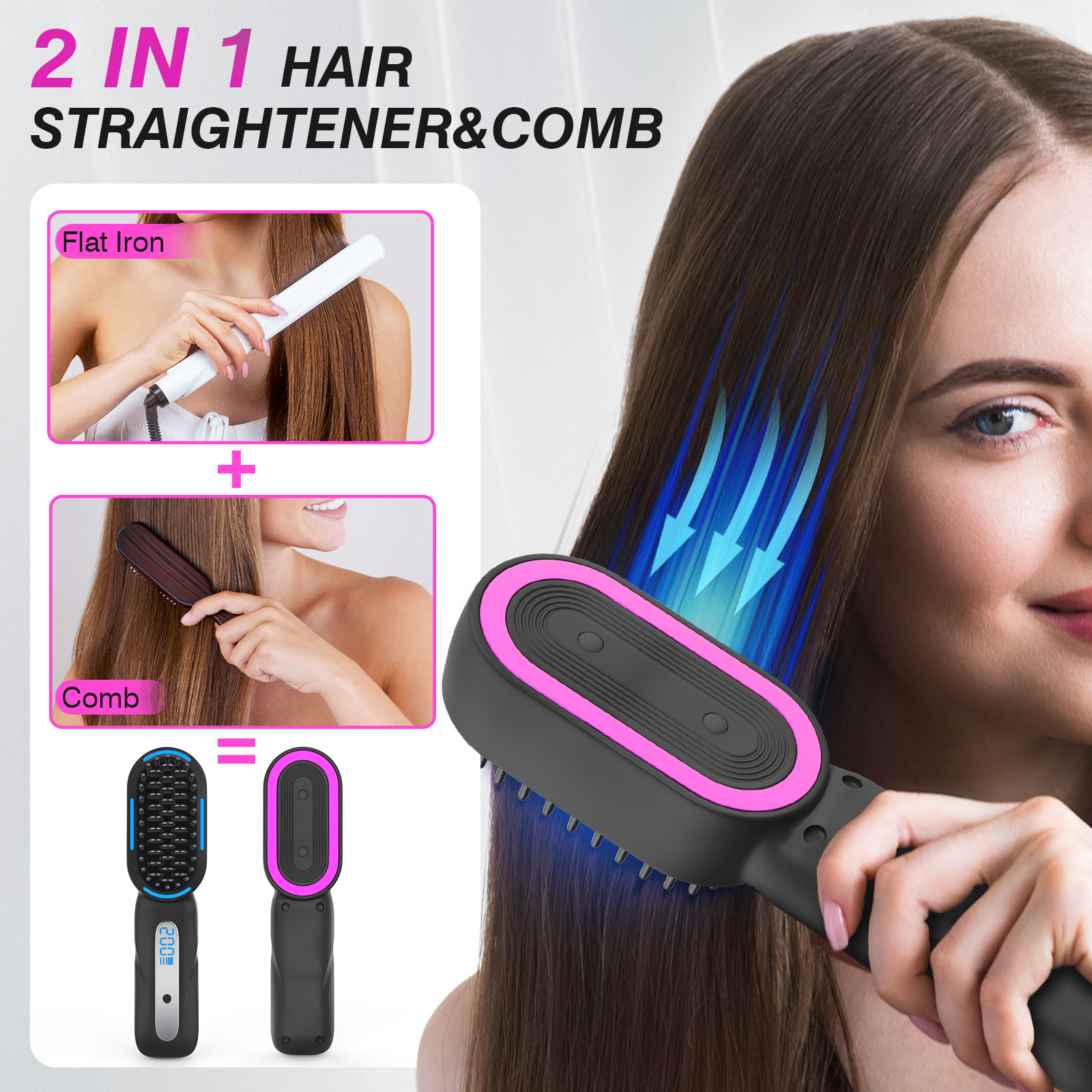 iKeener Cordless Hair Straightener Brush - Portable Heated Straightening Brush for Travel, Party ราคา 999 บาท*ส่งฟรี