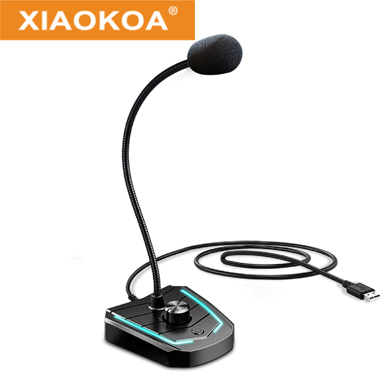 Micro XIAOKOA USB PC, Micro USB Với Điều Khiển Âm Lượng Và Đèn Thở RGB, Micro Để Bàn, Cao Âm Thanh Định Nghĩa Tương Thích Với Mọi Máy Tính PC, Laptop, Mac, PS4, TikTok, Youtube, Skype, Gaming, Podcast
