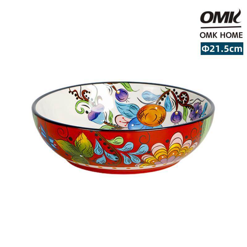 Omk natalia Đỏ loạt gốm 8.5 inch sâu tấm bát đựng sa lát