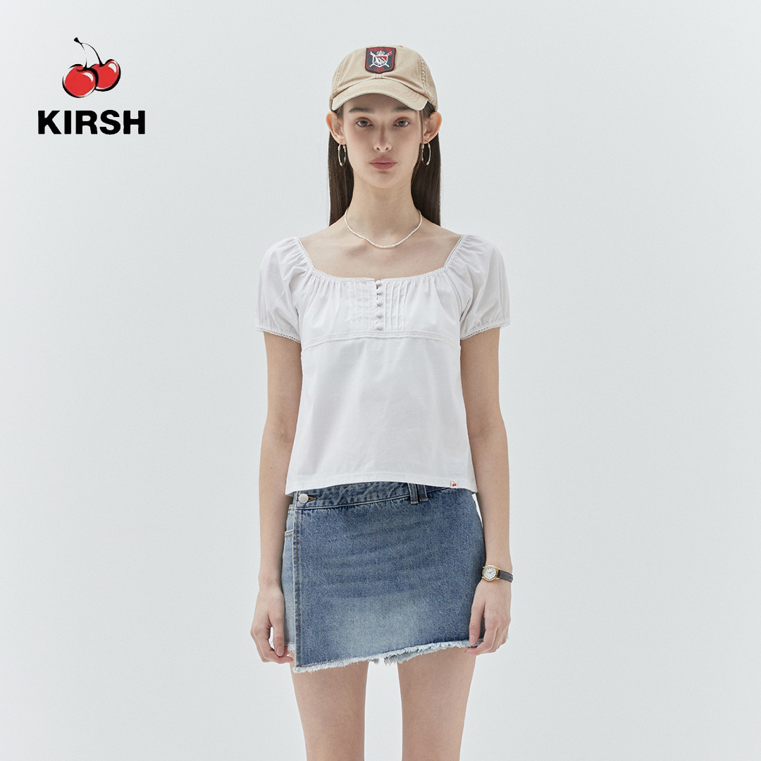 เสื้อเชิ้ตผู้หญิง เสื้อทำงานแฟชั่นเรียบหรู kirsh PLAIN LACE SQUARE NECK BLOUSE I 25SS [kirsh]