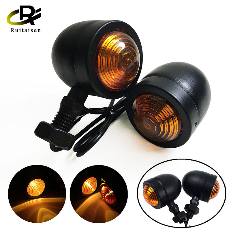 1 Pair Black Universal Motorcycle Turn Signal Indicator Amber Blinker Lights For Honda Harley Racer ราคา 104 บาท*ส่งฟรี