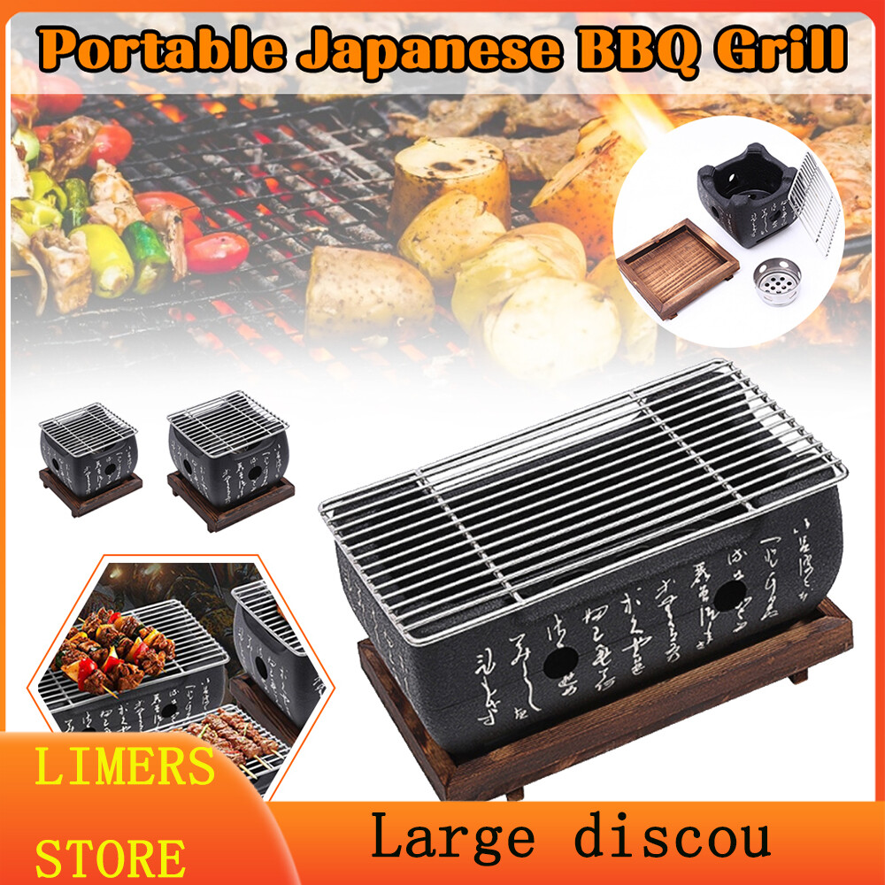 LS [Hàng Có Sẵn] Bếp Nướng BBQ Di Động Kiểu Nhật Bếp Nướng Trên Bàn Bếp Than Thực Phẩm Nhật Bản Có Giá Đỡ Dây Và Khay Đế