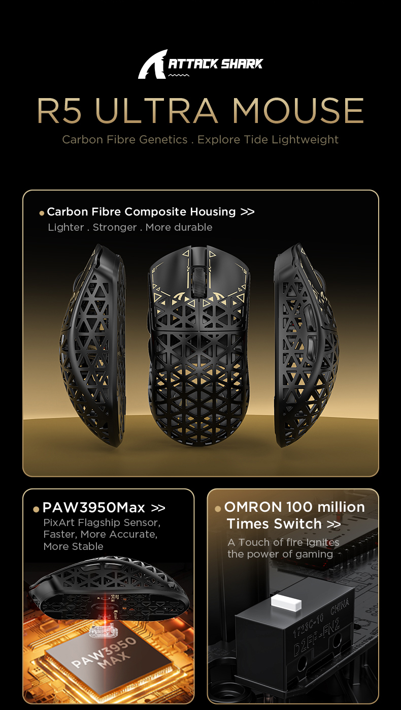 ATTACK SHARK R5 Ultra Carbon Fiber Wireless 8K PAW3950MAX Gaming