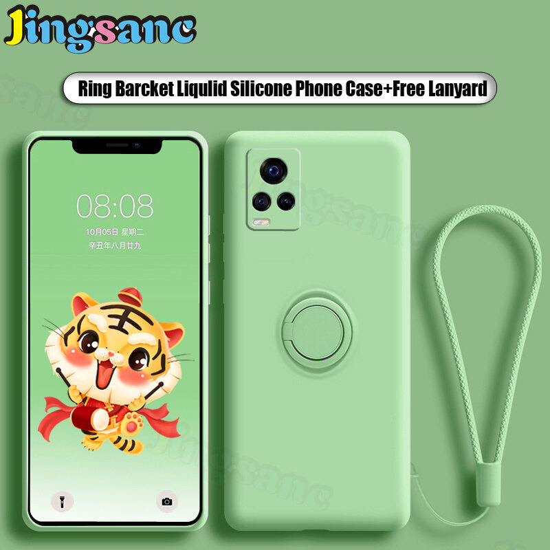 Jingsanc Ốp Giá đỡ nhẫn cho Vivo V20 Pro 5g sang trọng Silicone lỏng chống sốc ngón tay mềm đế dạng 