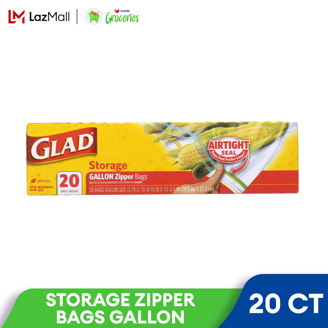 Glad Zipper Freezer Bags, Gallon, 15 Bags/Box (57034)