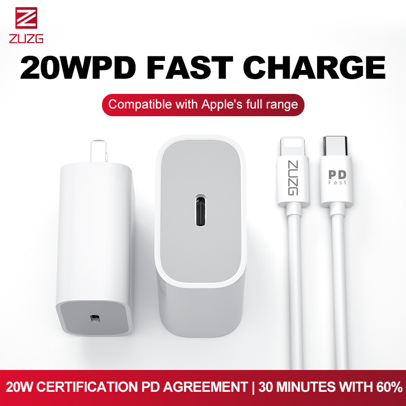 Bộ Sạc Nhanh USB C ZUZG 20W, Bộ Sạc Nguồn Gắn Tường PD Loại C Có Cáp Lightning Sạc Nhanh 4.0 3.0 QC Tương Thích Với iPhone 12/11/11 Pro/11 Pro Max/XS/XR/X/8, iPad Pro 2018
